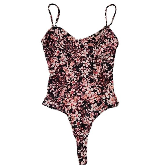 Guess Floral Snap Bottom Mesh-like Bodysuit Adjustable straps Size XS - Picture 1 of 9
